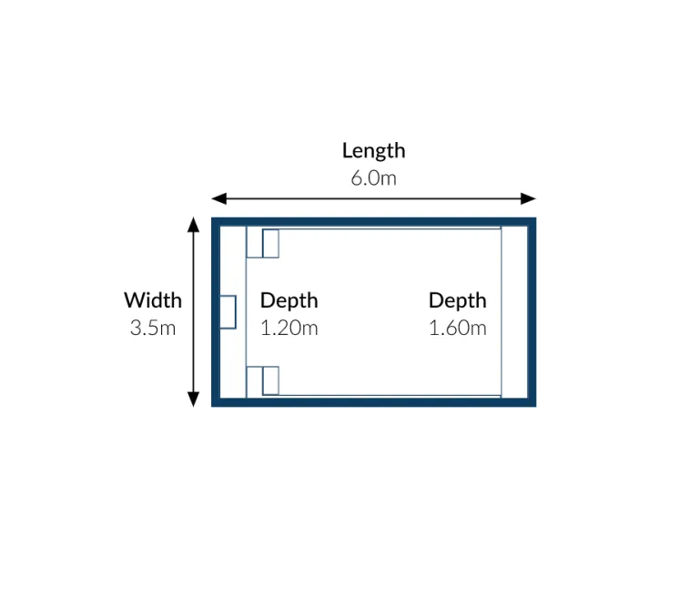 Entertainer Pool Specifications - 6.0m x 3.5m with depths 1.20m and 1.60m