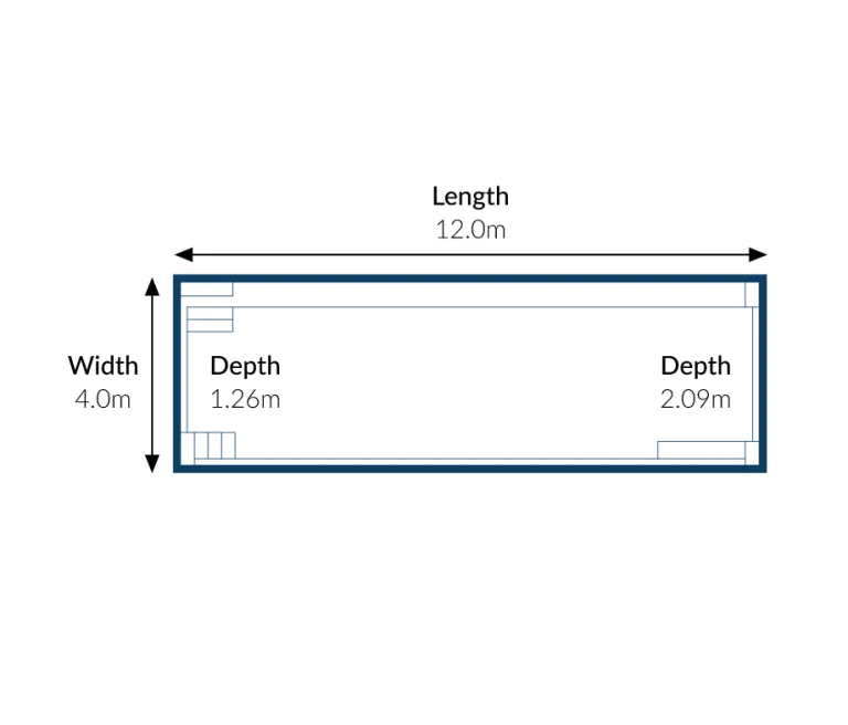 Lap Pool Specifications - 12.0m x 4.0m with depths 1.26m and 2.09m