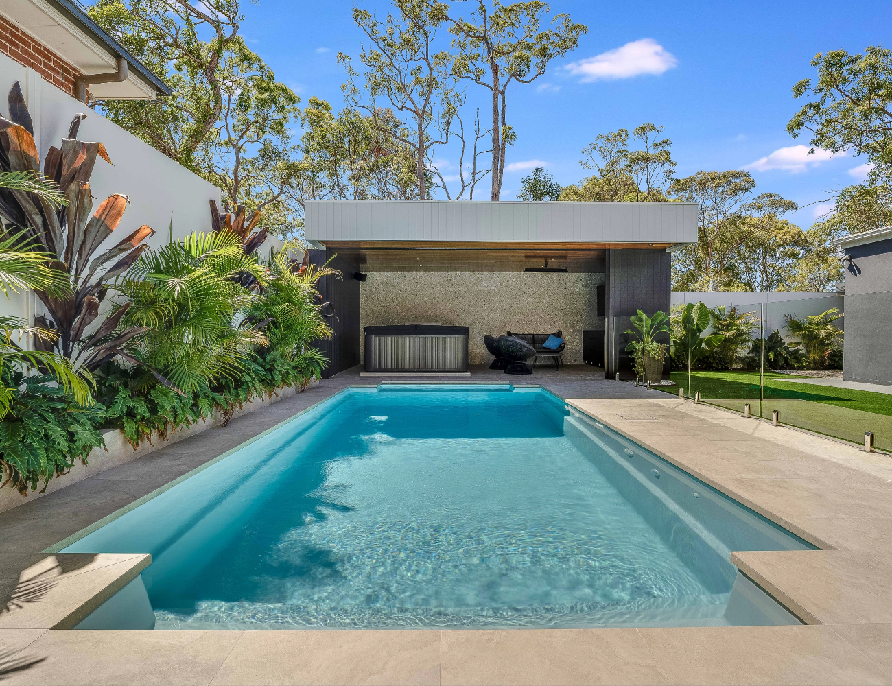 Completed Integrity Pools fibreglass installation in the Illawarra ready for energy efficient heating