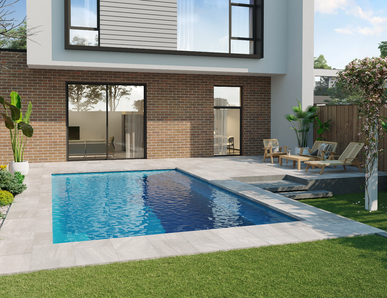 Fibreglass pool with a cover reducing debris and chemical loss over winter