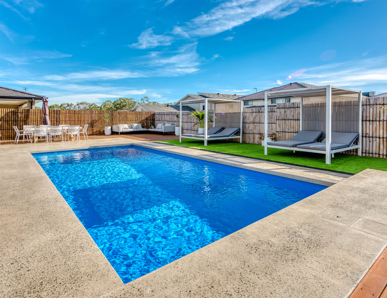 Family enjoying a heated fibreglass pool Shoalhaven