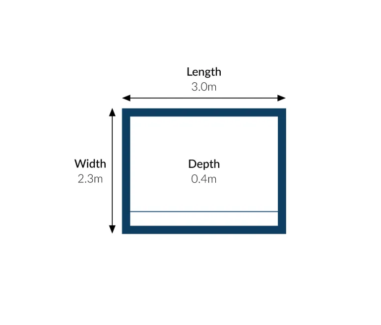 Splash Pool Specifications - 3.0m x 2.3m with 0.4m depth