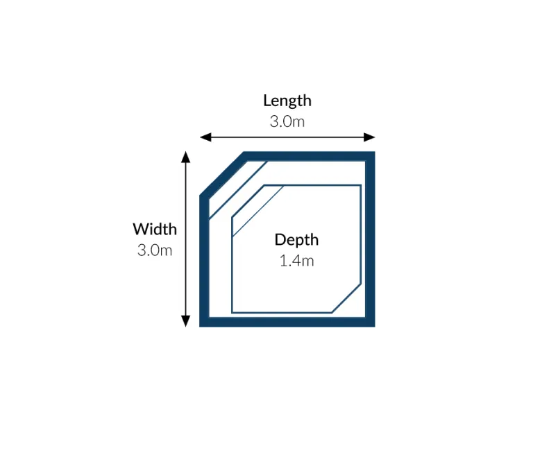 Versace Plunge Pool Diagram - 3.0m x 3.0m | 3.4m x 3.4m | 3.8m x 3.8m | 4.2m x 4.2m